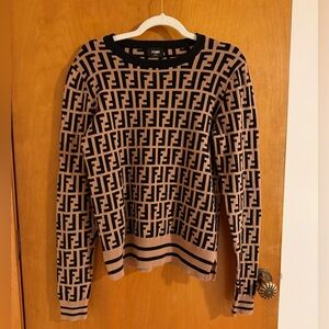 Fendi Beige and Black Logo Sweater